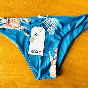 Roxy Blue Floral Bikini Bottom Small SM NWT New EERJX403733  / 4500485882 teal